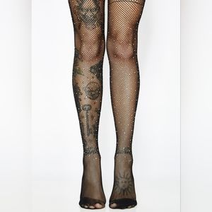 New black rhinestone fishnet tights